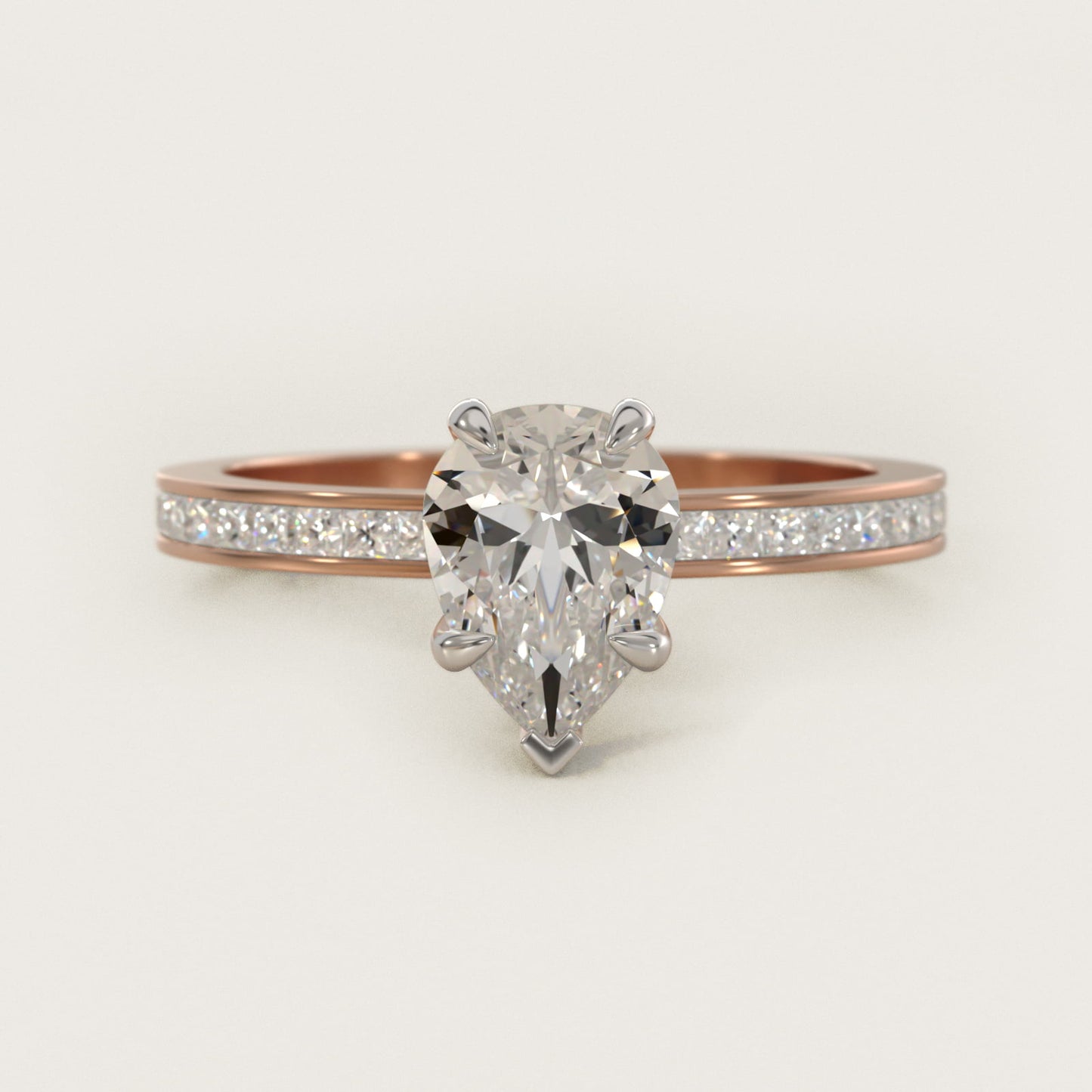 Engagement Ring With Channel Set Princess Cut Diamonds In 14K Rose Gold By James Allen - Pear Center