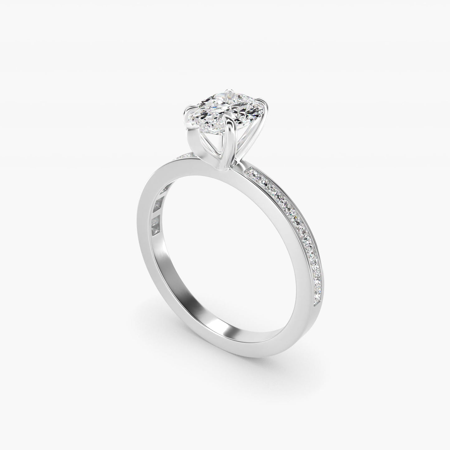 Engagement Ring With Channel Set Princess Cut Diamonds In 14K White Gold By James Allen - Pear Center