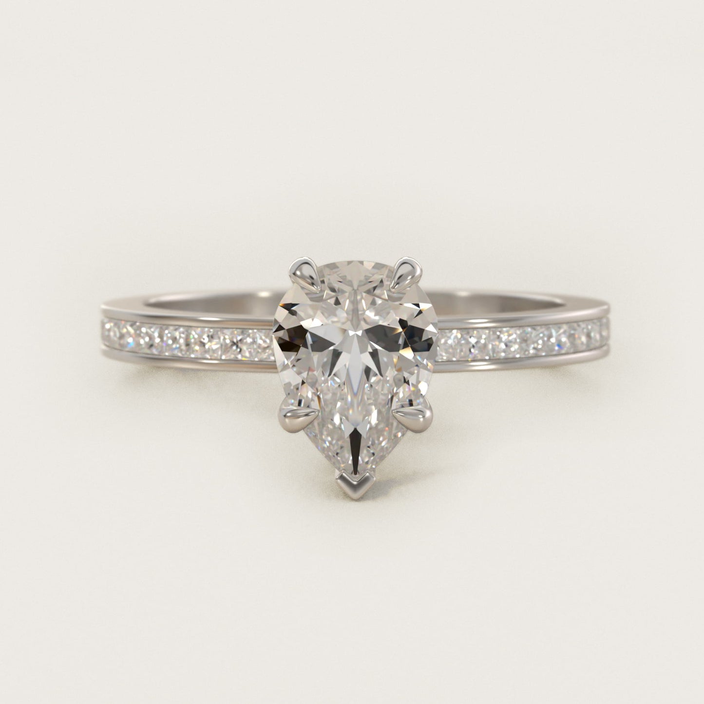 Engagement Ring With Channel Set Princess Cut Diamonds In 18k White Gold By James Allen - Pear Center