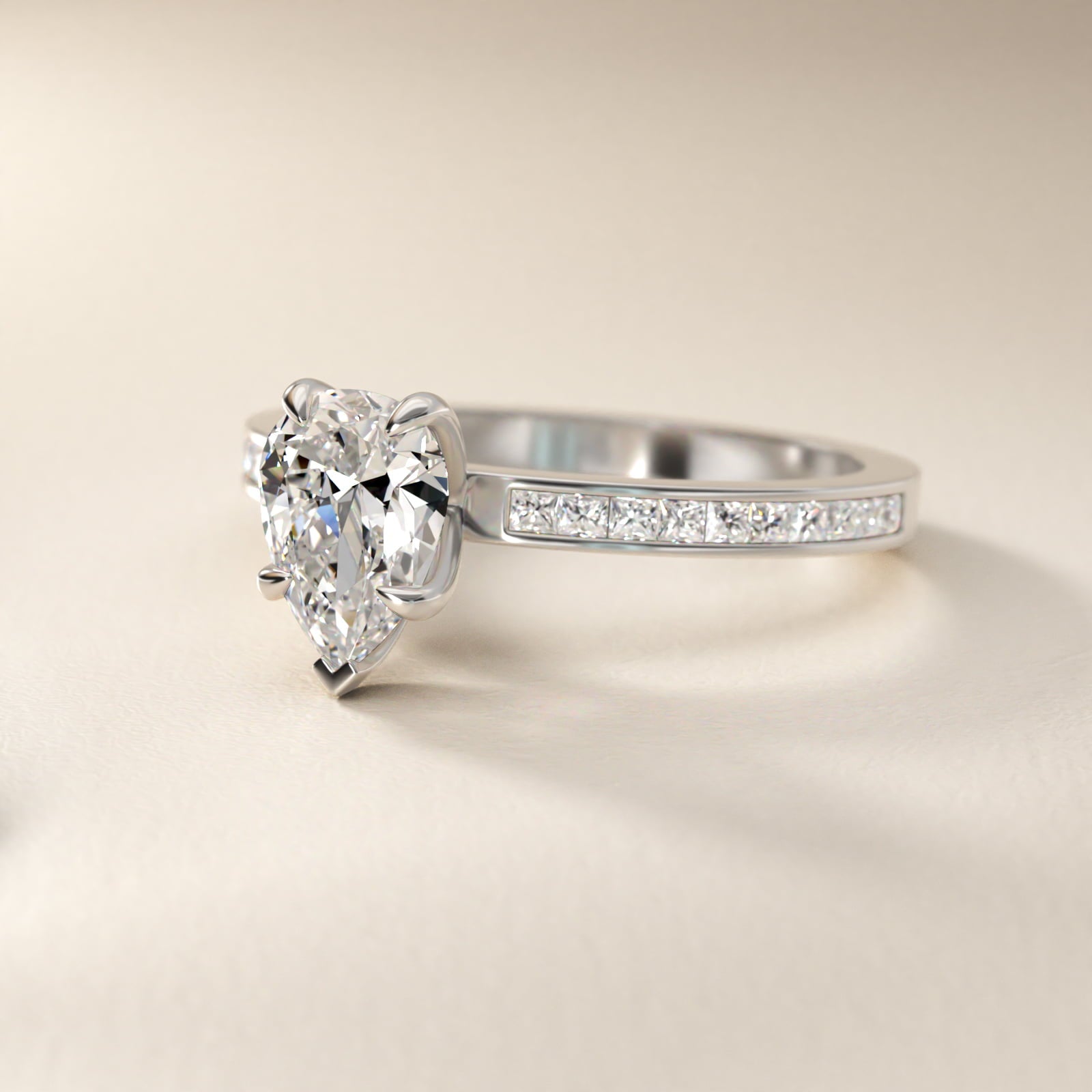 Engagement Ring With Channel Set Princess Cut Diamonds In 18k White Gold By James Allen - Pear Center