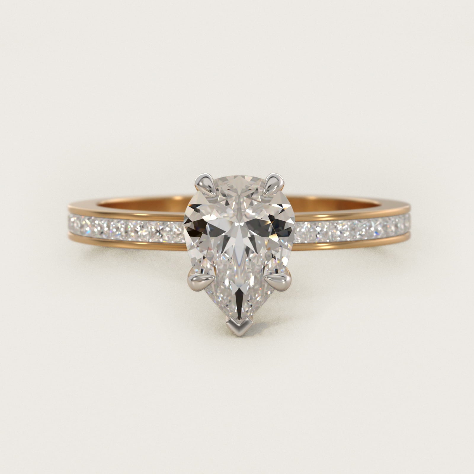 Engagement Ring With Channel Set Princess Cut Diamonds In 18k Yellow Gold By James Allen - Pear Center
