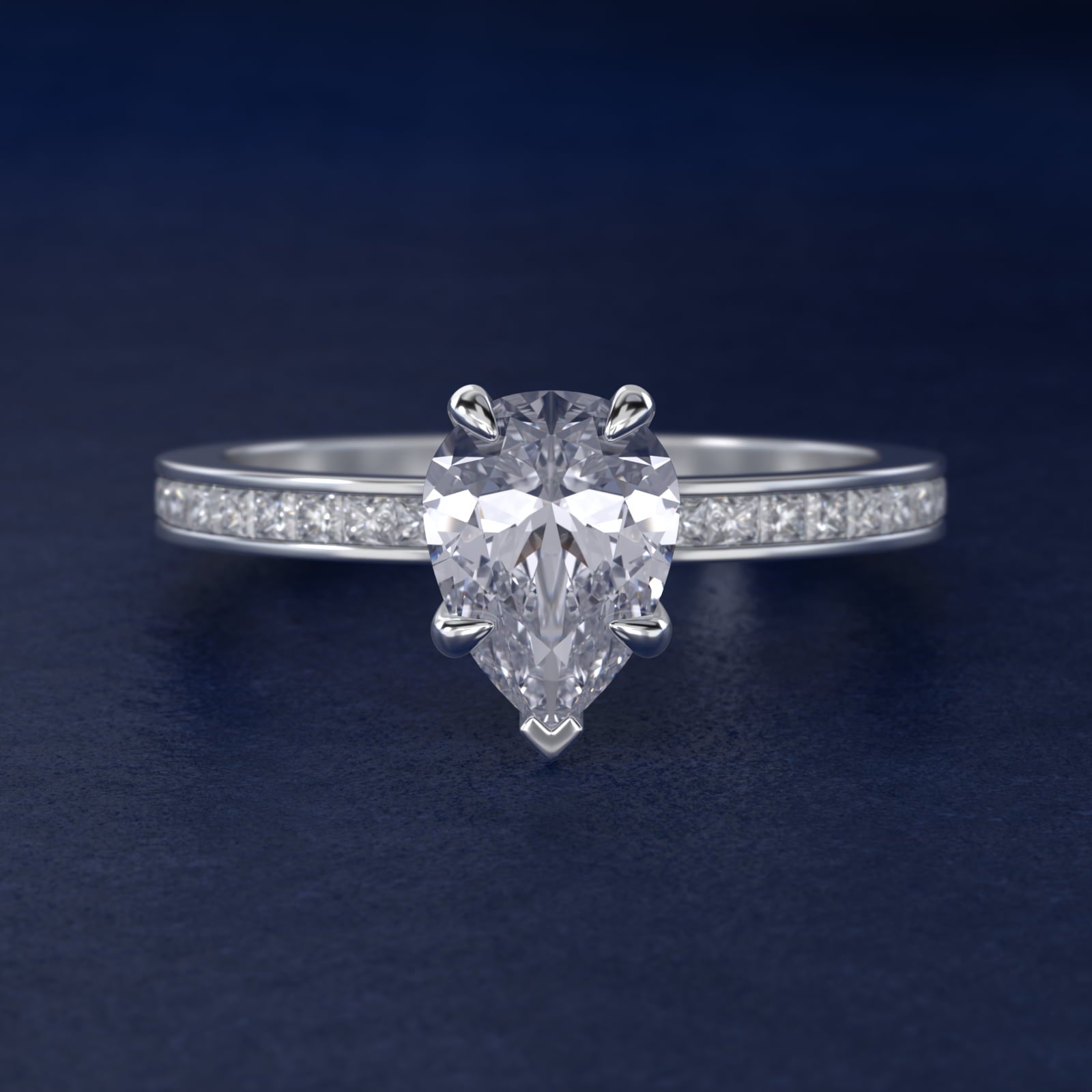 Engagement Ring With Channel Set Princess Cut Diamonds In Platinum By James Allen - Pear Center