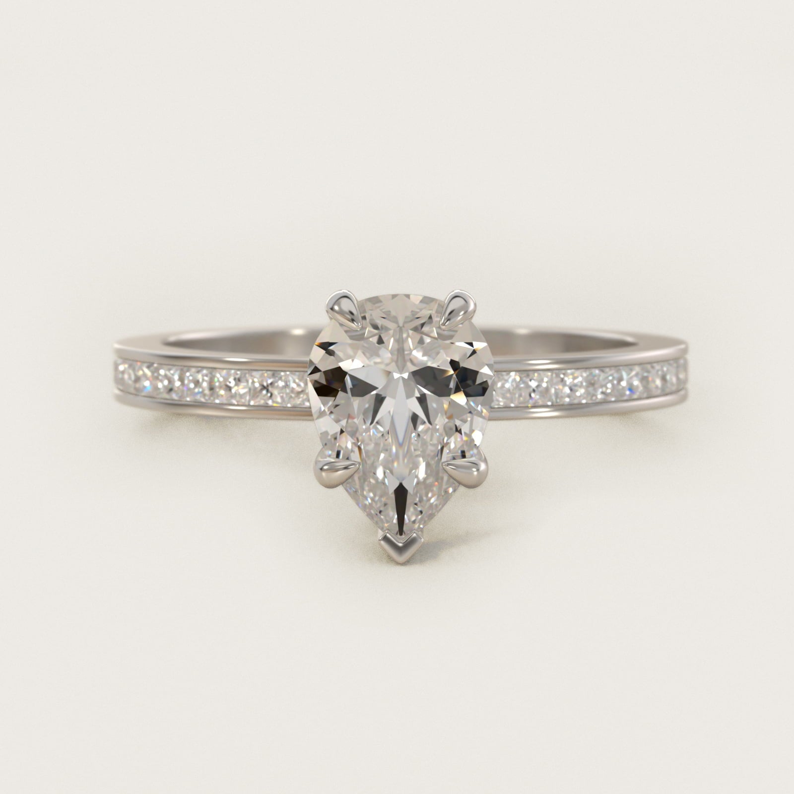 Engagement Ring With Channel Set Princess Cut Diamonds In Platinum By James Allen - Pear Center