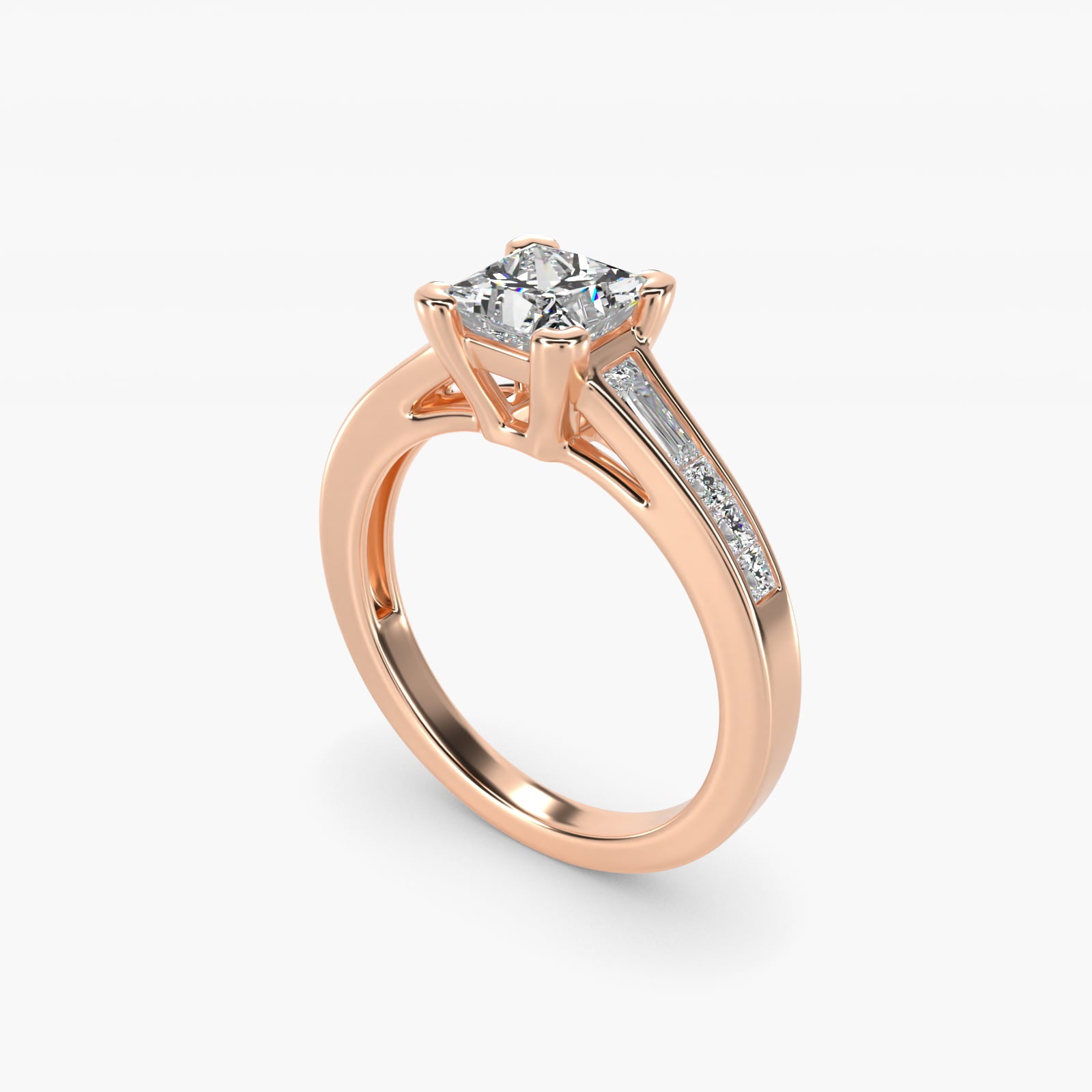 Engagement Ring With Channel Set Tapered Baguette And Princess Cut Diamonds In 14K Rose Gold By James Allen - Princess Center