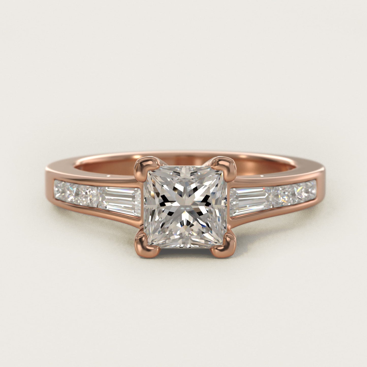 Engagement Ring With Channel Set Tapered Baguette And Princess Cut Diamonds In 18k Rose Gold By James Allen - Princess Center