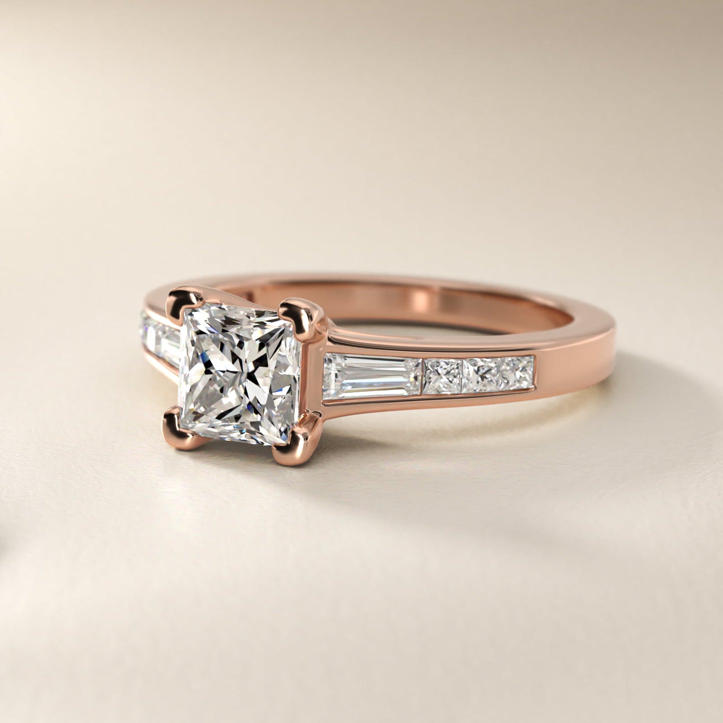 Engagement Ring With Channel Set Tapered Baguette And Princess Cut Diamonds In 14K Rose Gold By James Allen - Princess Center