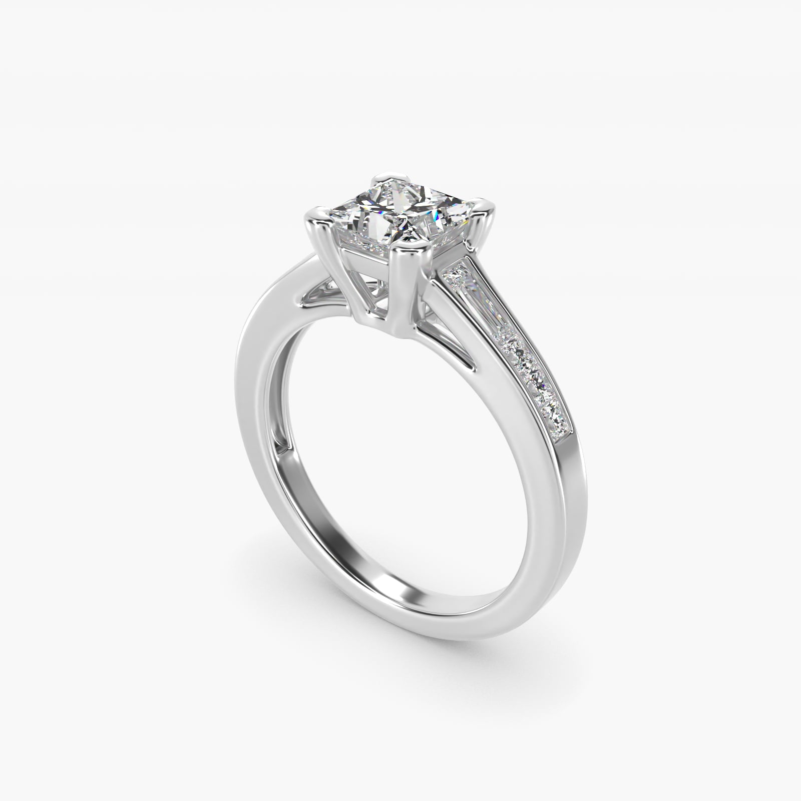 Engagement Ring With Channel Set Tapered Baguette And Princess Cut Diamonds In 14K White Gold By James Allen - Princess Center