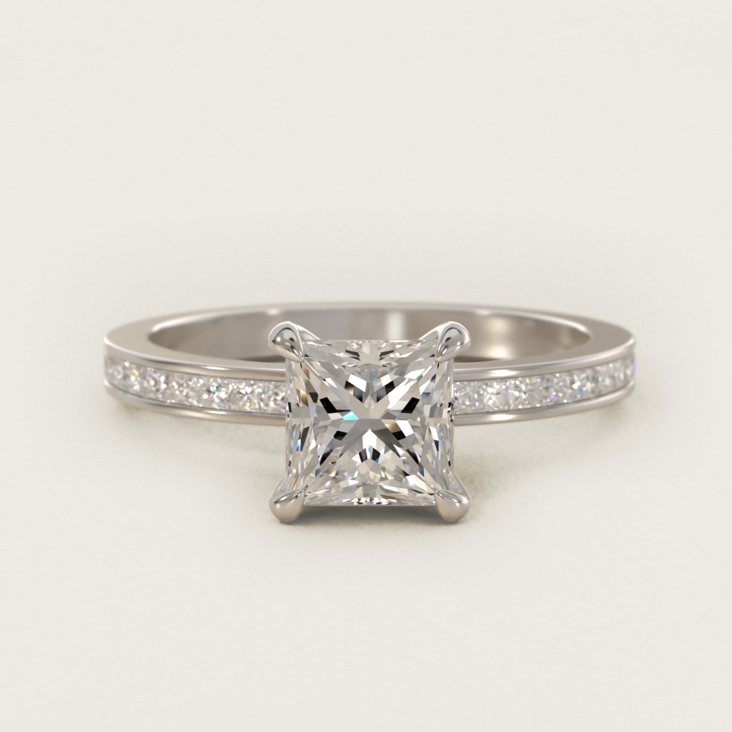 Engagement Ring With Channel Set Princess Cut Diamonds In 18k White Gold By James Allen - Princess Center