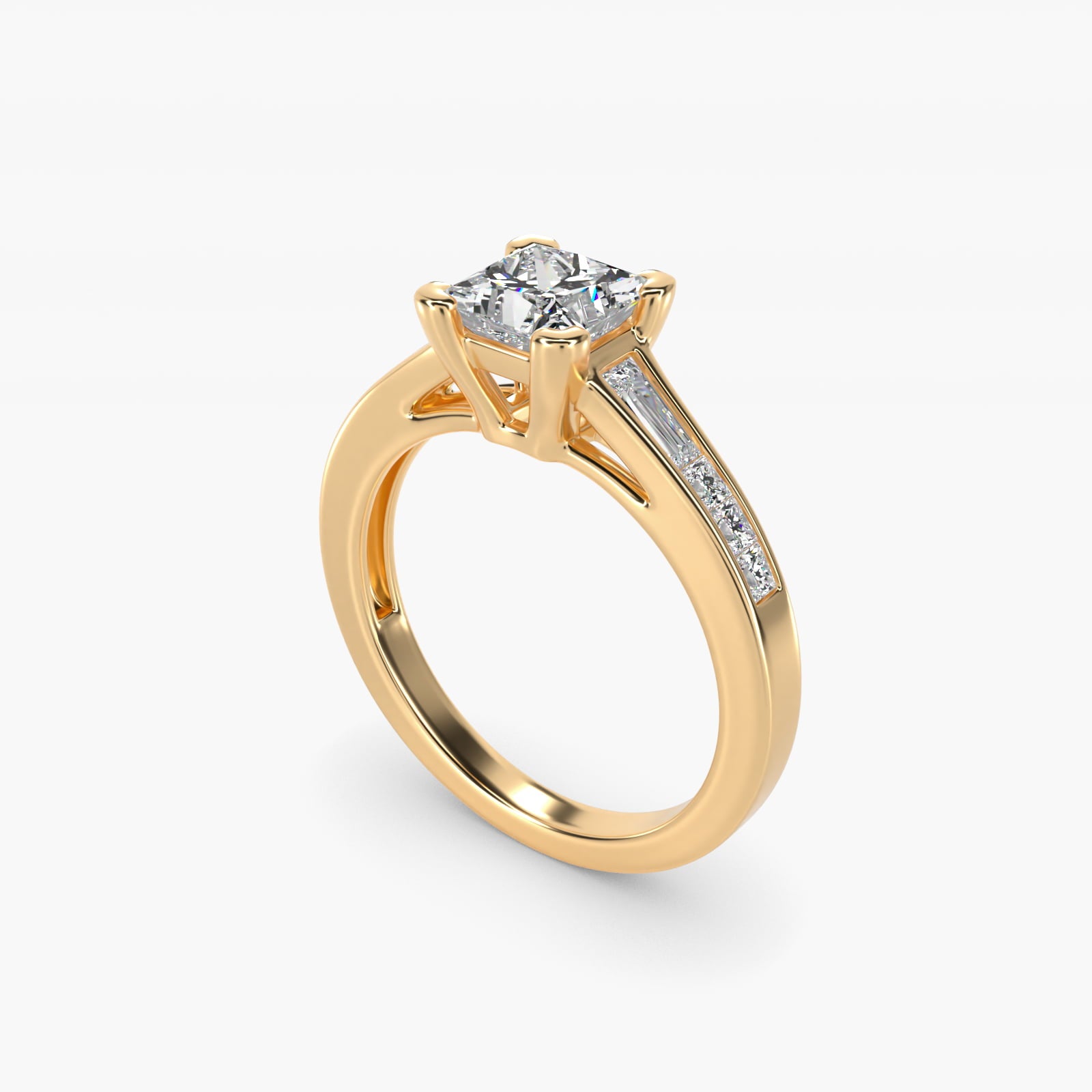 Engagement Ring With Channel Set Tapered Baguette And Princess Cut Diamonds In 14K Yellow Gold By James Allen - Princess Center