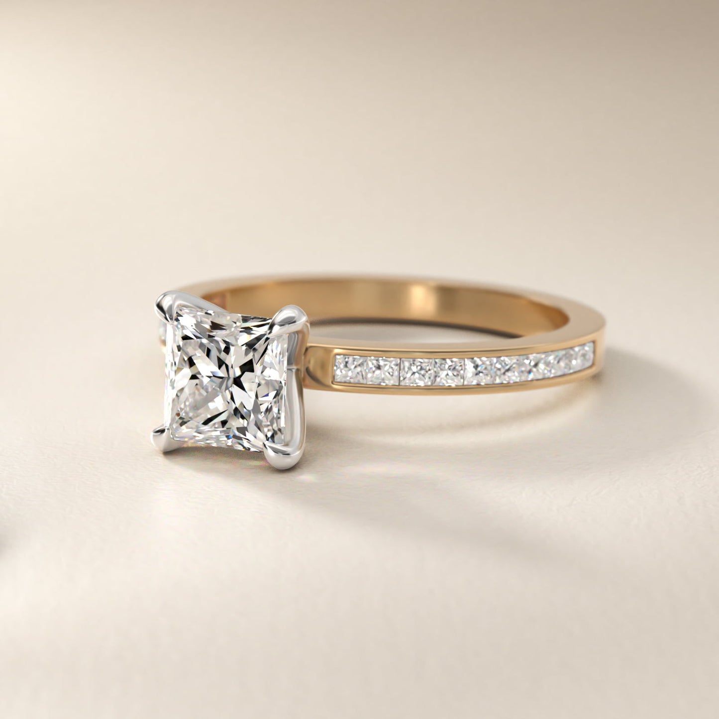 Engagement Ring With Channel Set Princess Cut Diamonds In 18k Yellow Gold By James Allen - Princess Center
