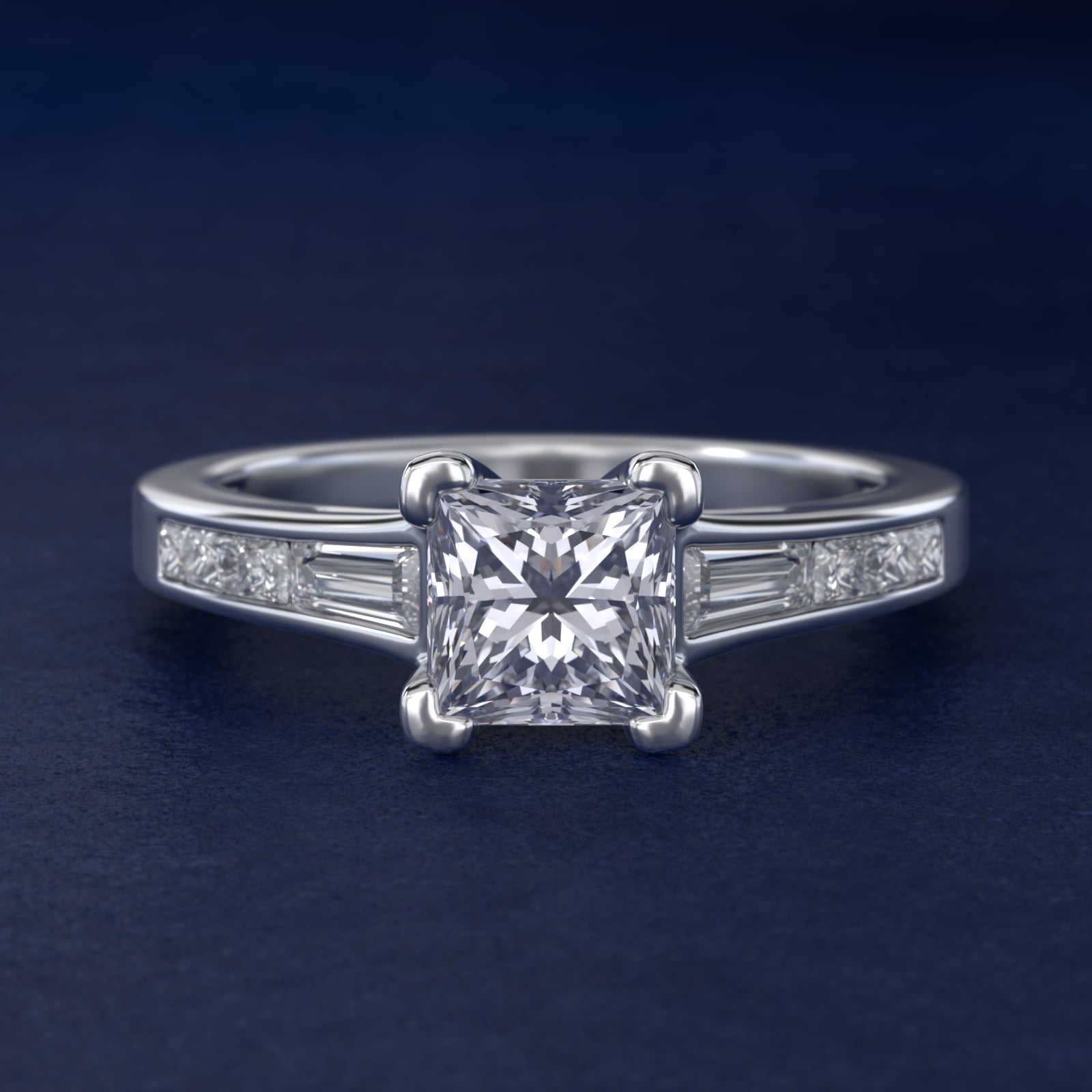 Engagement Ring With Channel Set Tapered Baguette And Princess Cut Diamonds In Platinum By James Allen - Princess Center