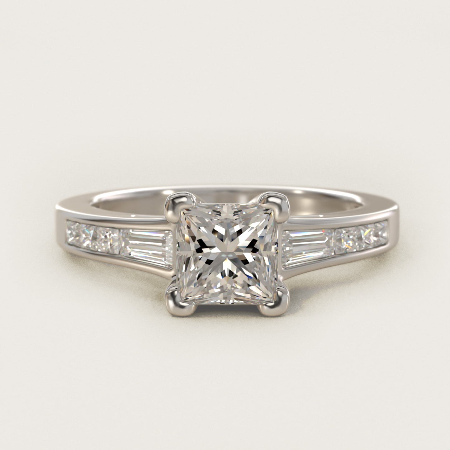 Engagement Ring With Channel Set Tapered Baguette And Princess Cut Diamonds In Platinum By James Allen - Princess Center