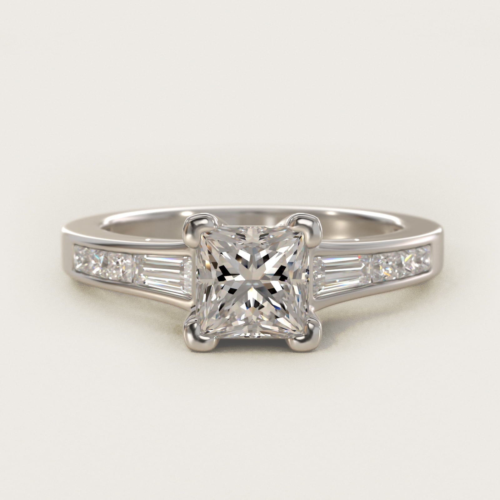 Engagement Ring With Channel Set Tapered Baguette And Princess Cut Diamonds In Platinum By James Allen - Princess Center