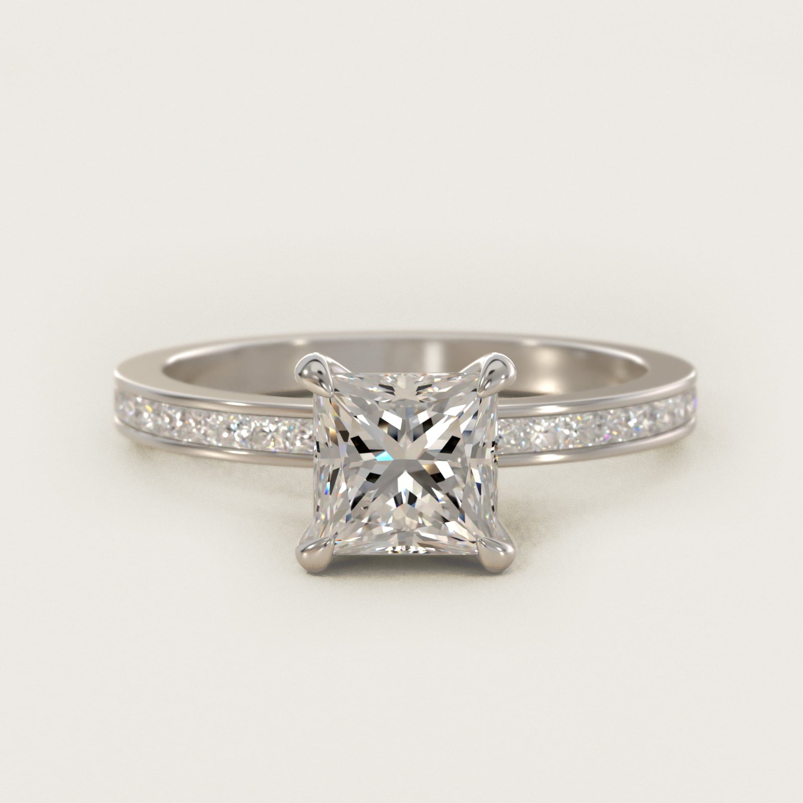 Engagement Ring With Channel Set Princess Cut Diamonds In Platinum By James Allen - Princess Center