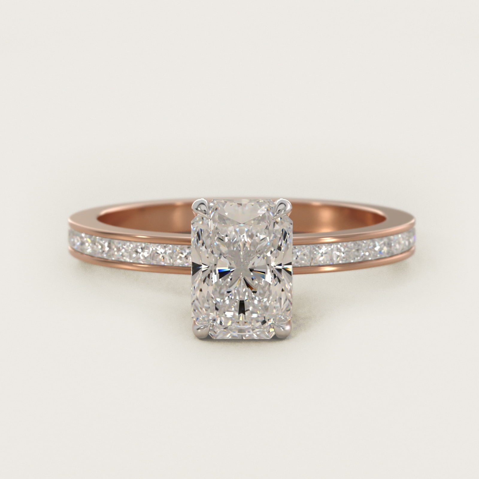 Engagement Ring With Channel Set Princess Cut Diamonds In 18k Rose Gold By James Allen - Radiant Center