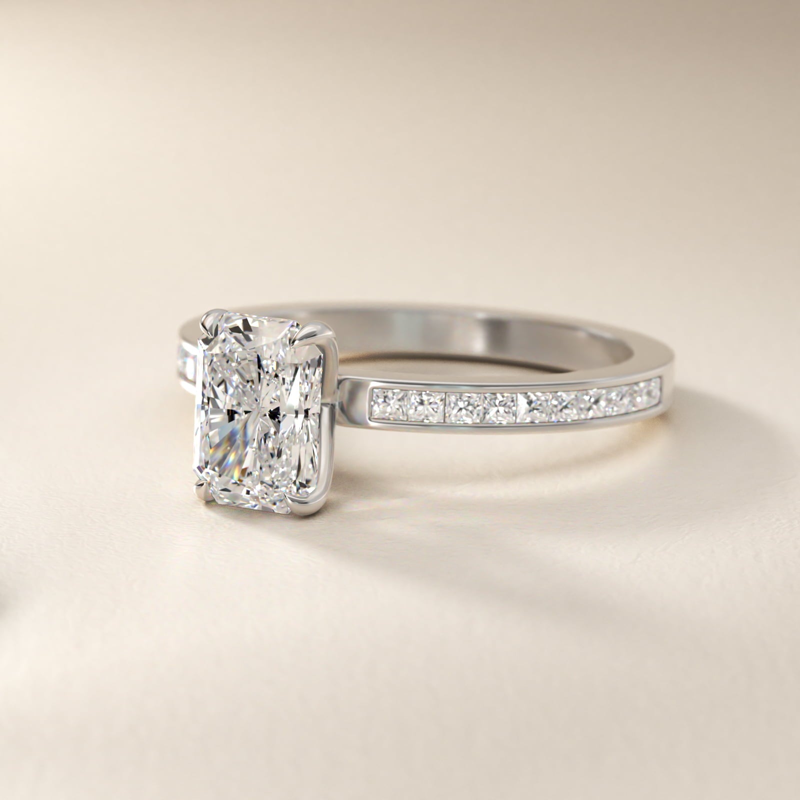 Engagement Ring With Channel Set Princess Cut Diamonds In 14K White Gold By James Allen - Radiant Center