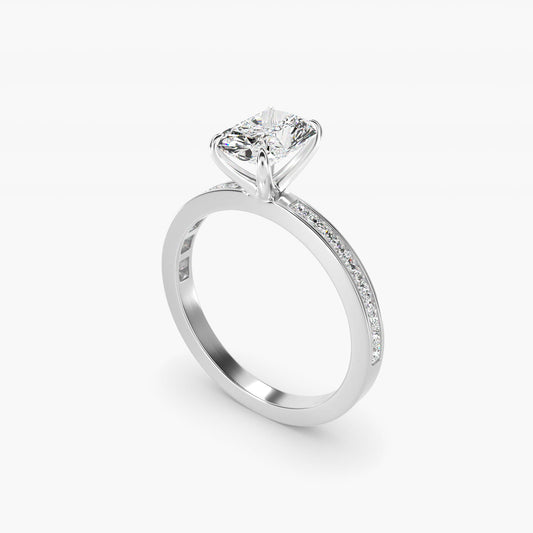 Engagement Ring With Channel Set Princess Cut Diamonds In Platinum By James Allen - Radiant Center