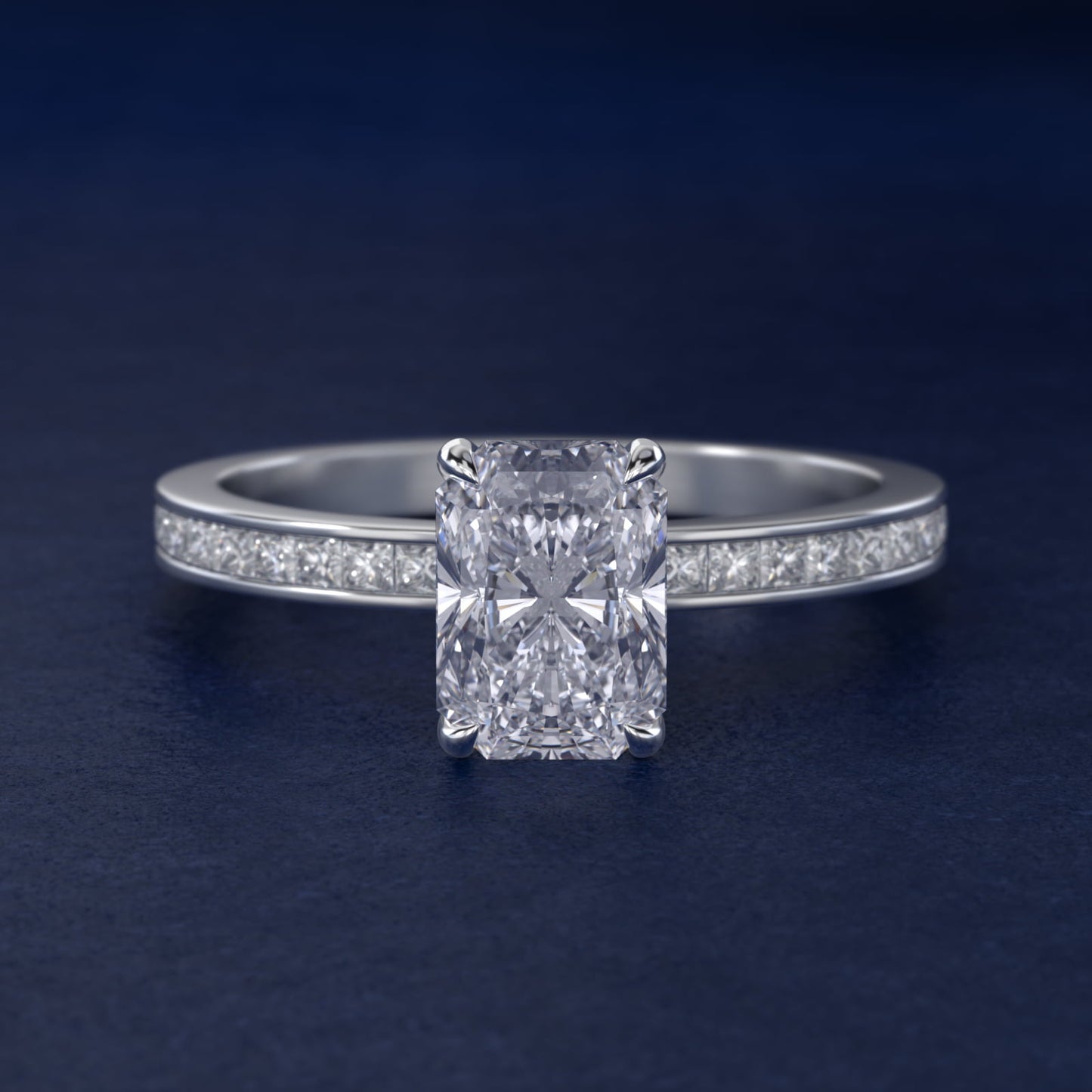 Engagement Ring With Channel Set Princess Cut Diamonds In Platinum By James Allen - Radiant Center