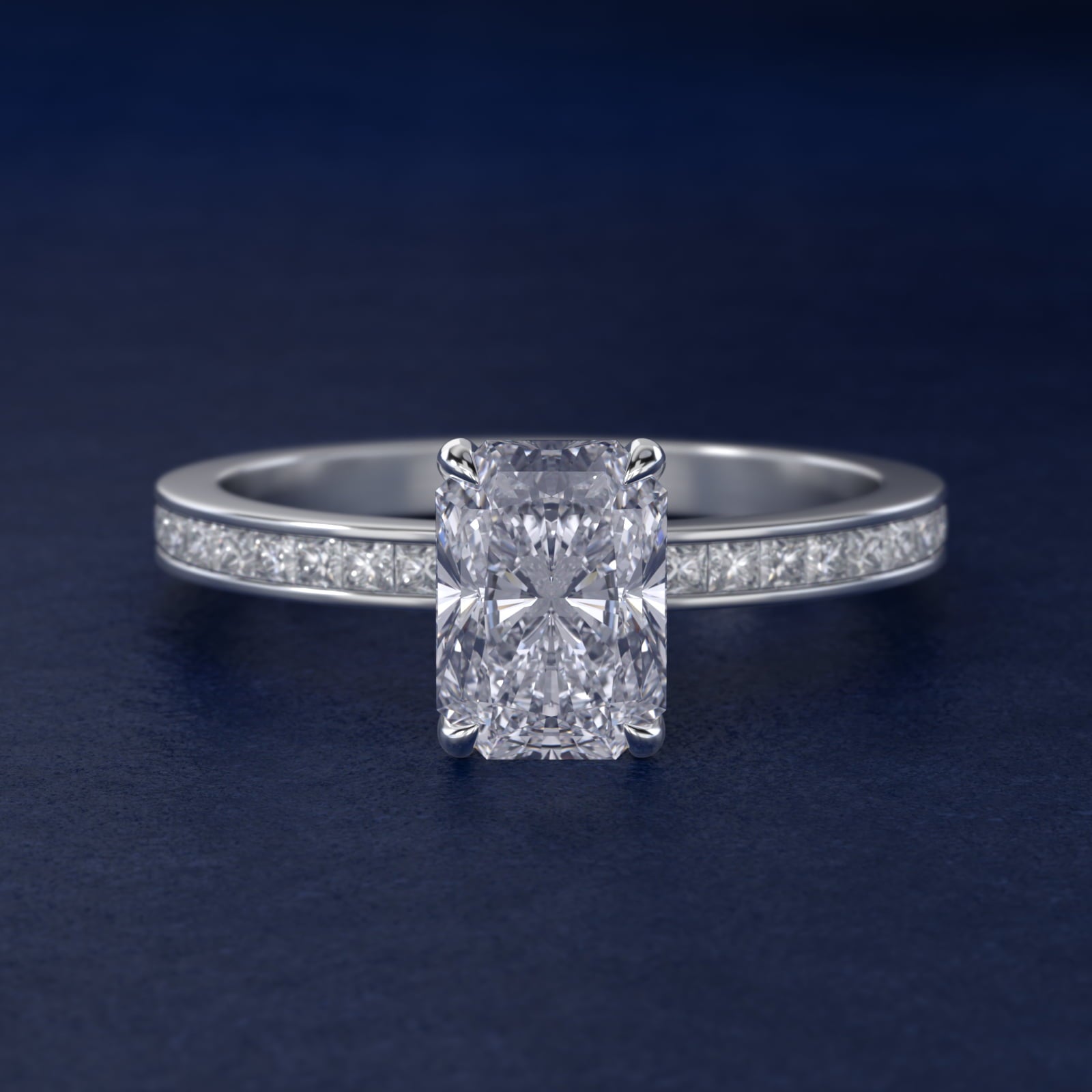Engagement Ring With Channel Set Princess Cut Diamonds In Platinum By James Allen - Radiant Center
