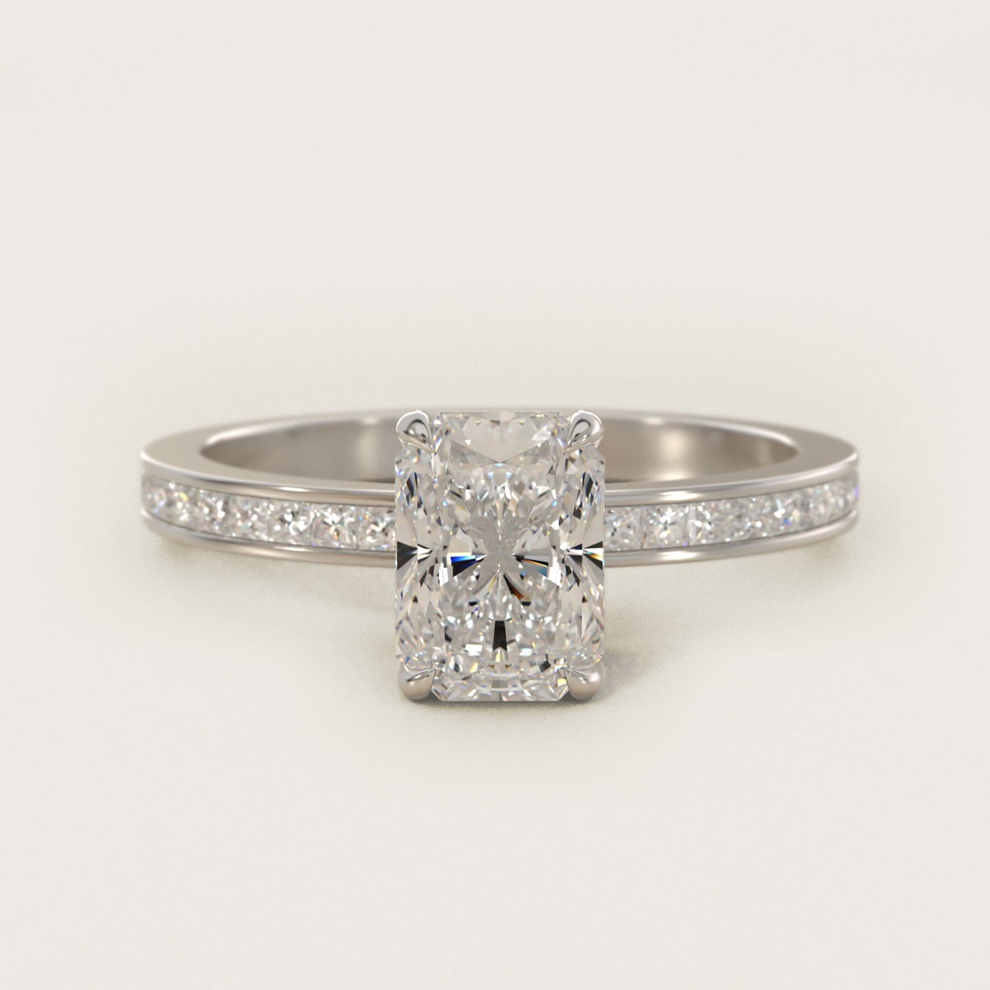 Engagement Ring With Channel Set Princess Cut Diamonds In Platinum By James Allen - Radiant Center