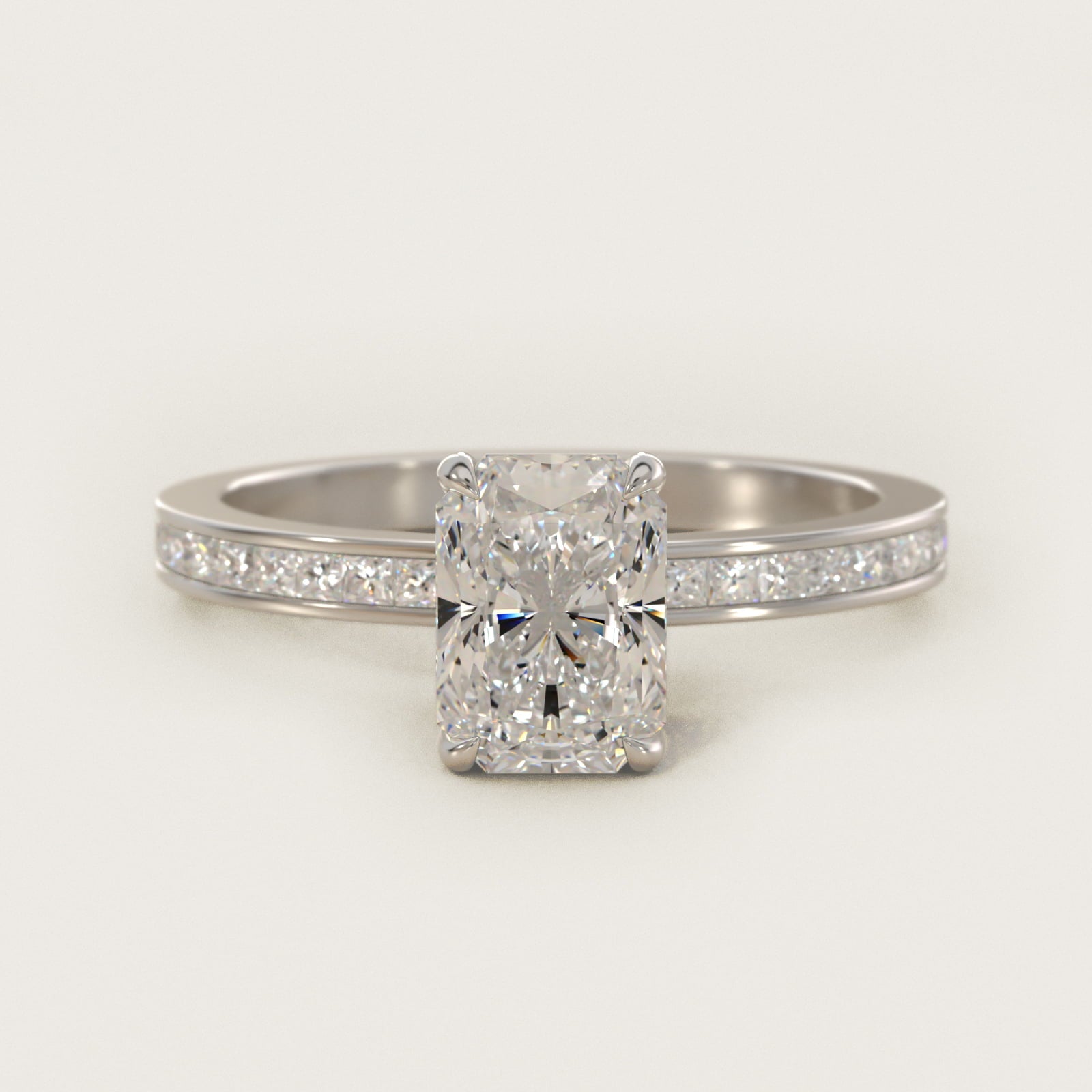 Engagement Ring With Channel Set Princess Cut Diamonds In Platinum By James Allen - Radiant Center
