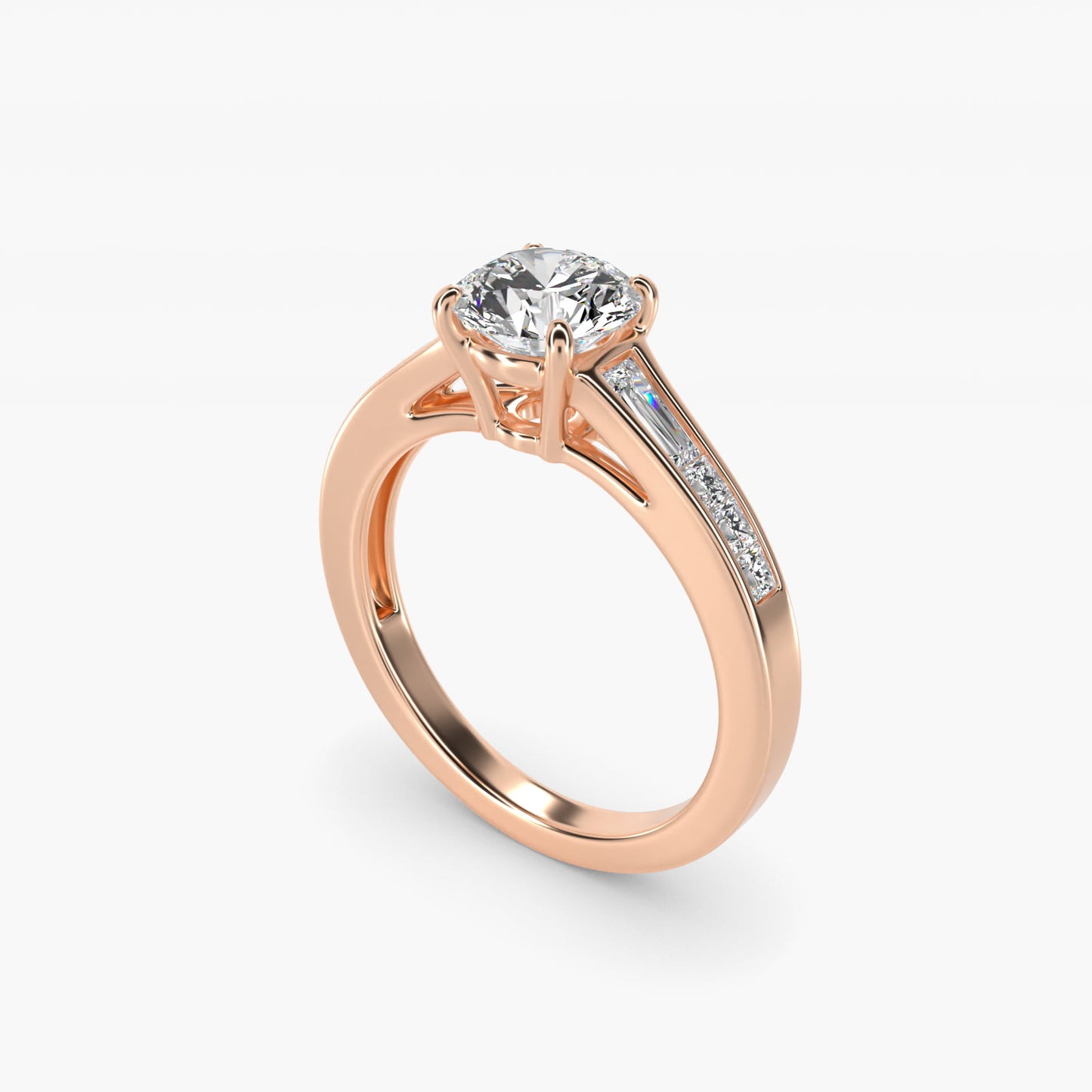 Engagement Ring With Channel Set Tapered Baguette And Princess Cut Diamonds In 18k Rose Gold By James Allen - Round Center