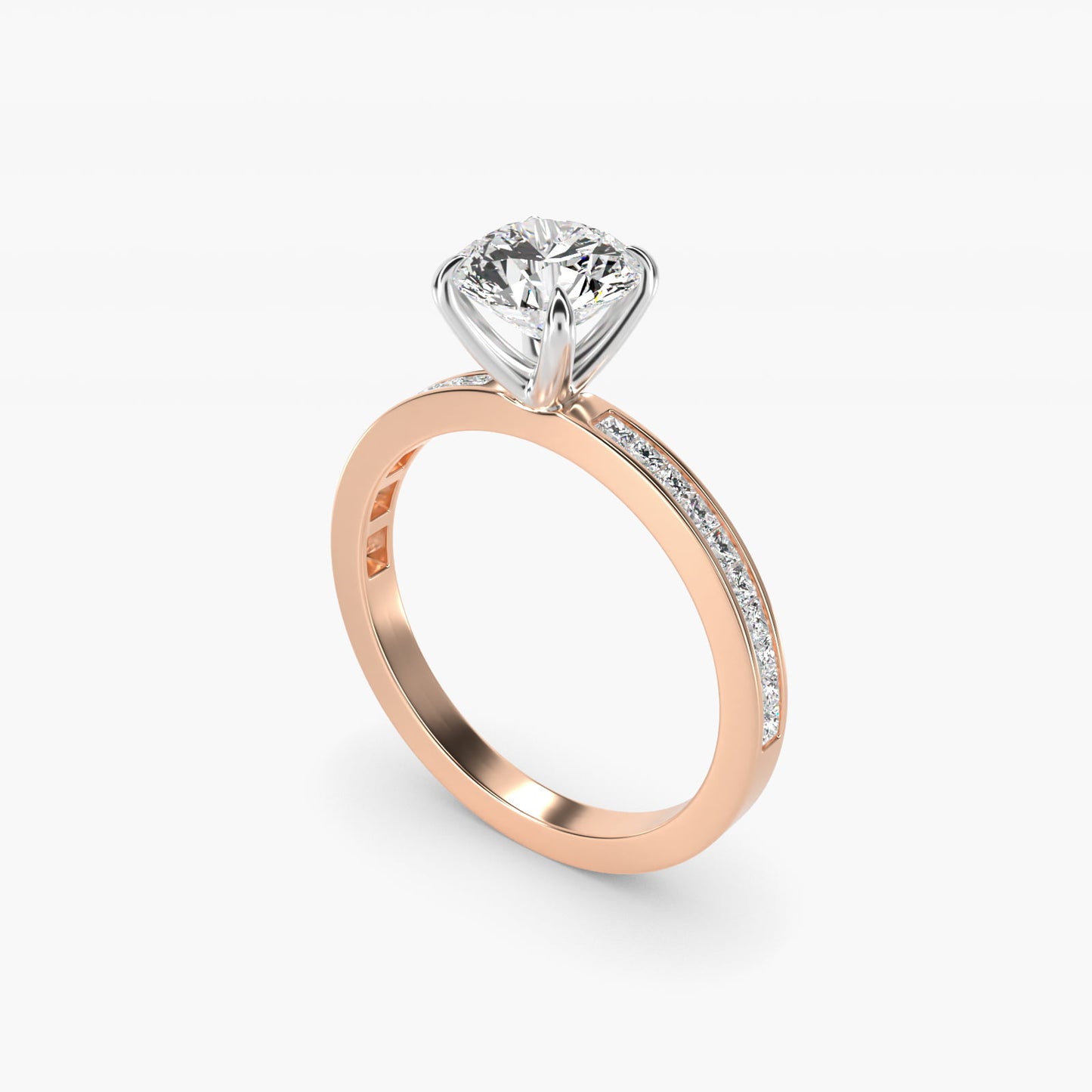 Engagement Ring With Channel Set Princess Cut Diamonds In 14K Rose Gold By James Allen - Round Center