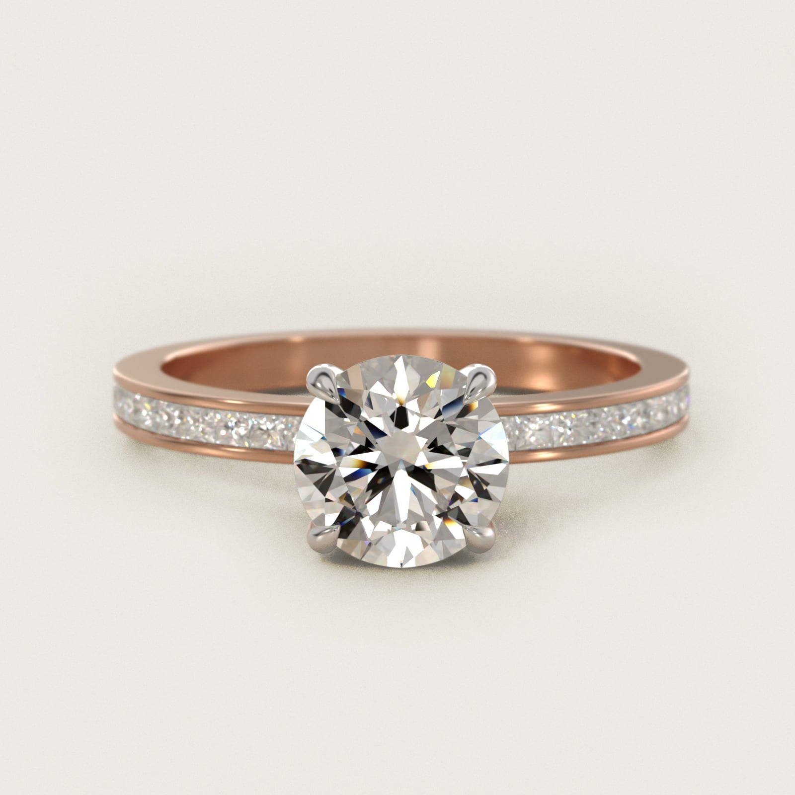 Engagement Ring With Channel Set Princess Cut Diamonds In 14K Rose Gold By James Allen - Round Center