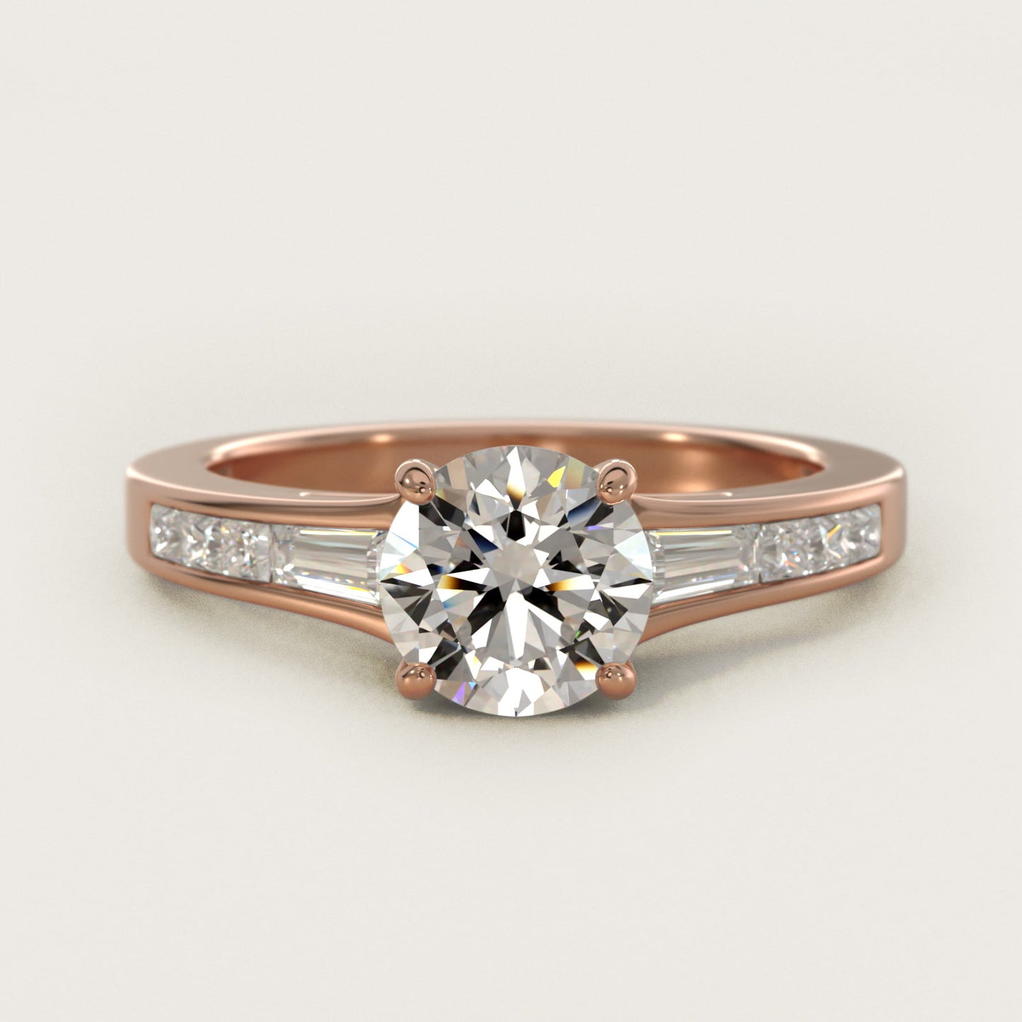 Engagement Ring With Channel Set Tapered Baguette And Princess Cut Diamonds In 18k Rose Gold By James Allen - Round Center