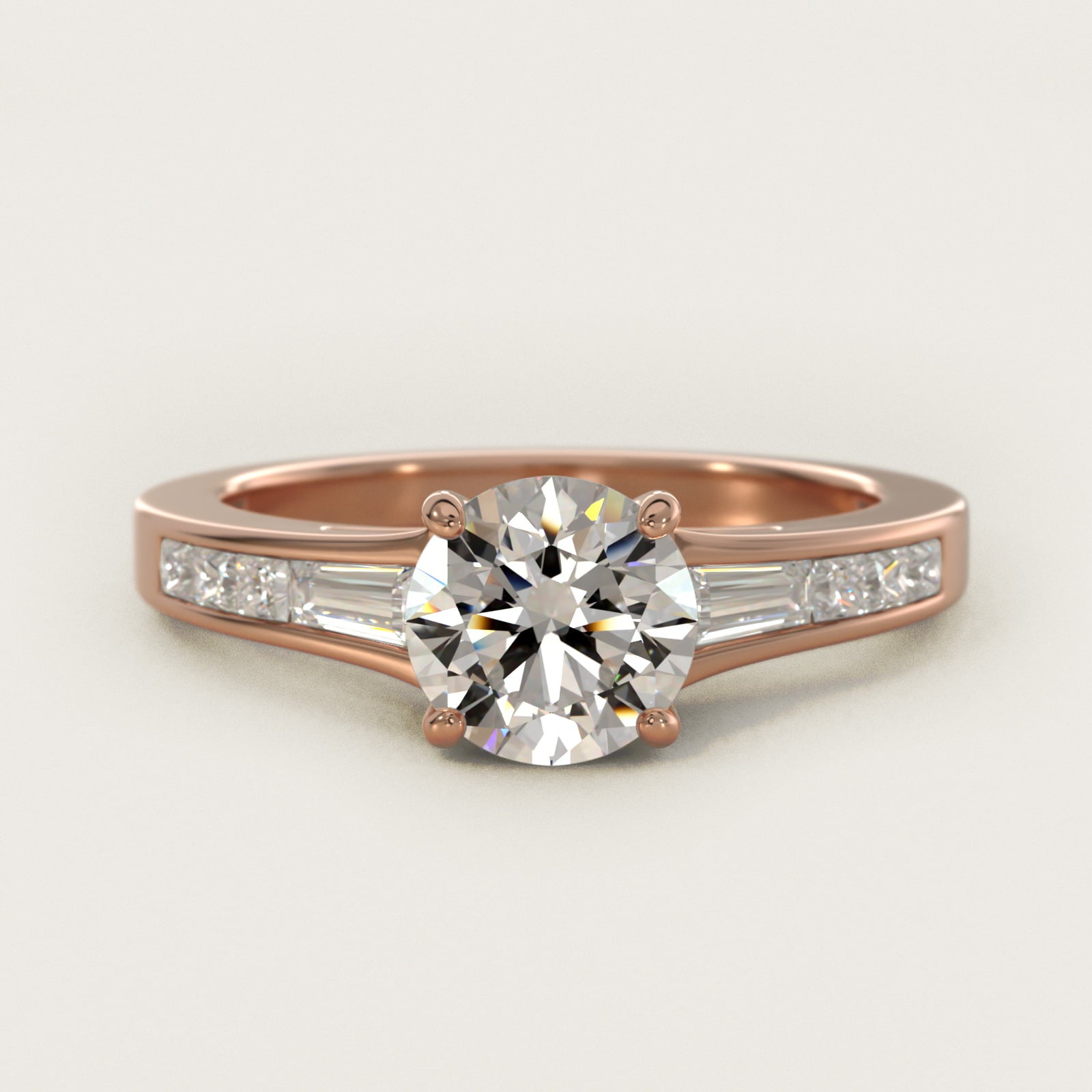 Engagement Ring With Channel Set Tapered Baguette And Princess Cut Diamonds In 18k Rose Gold By James Allen - Round Center