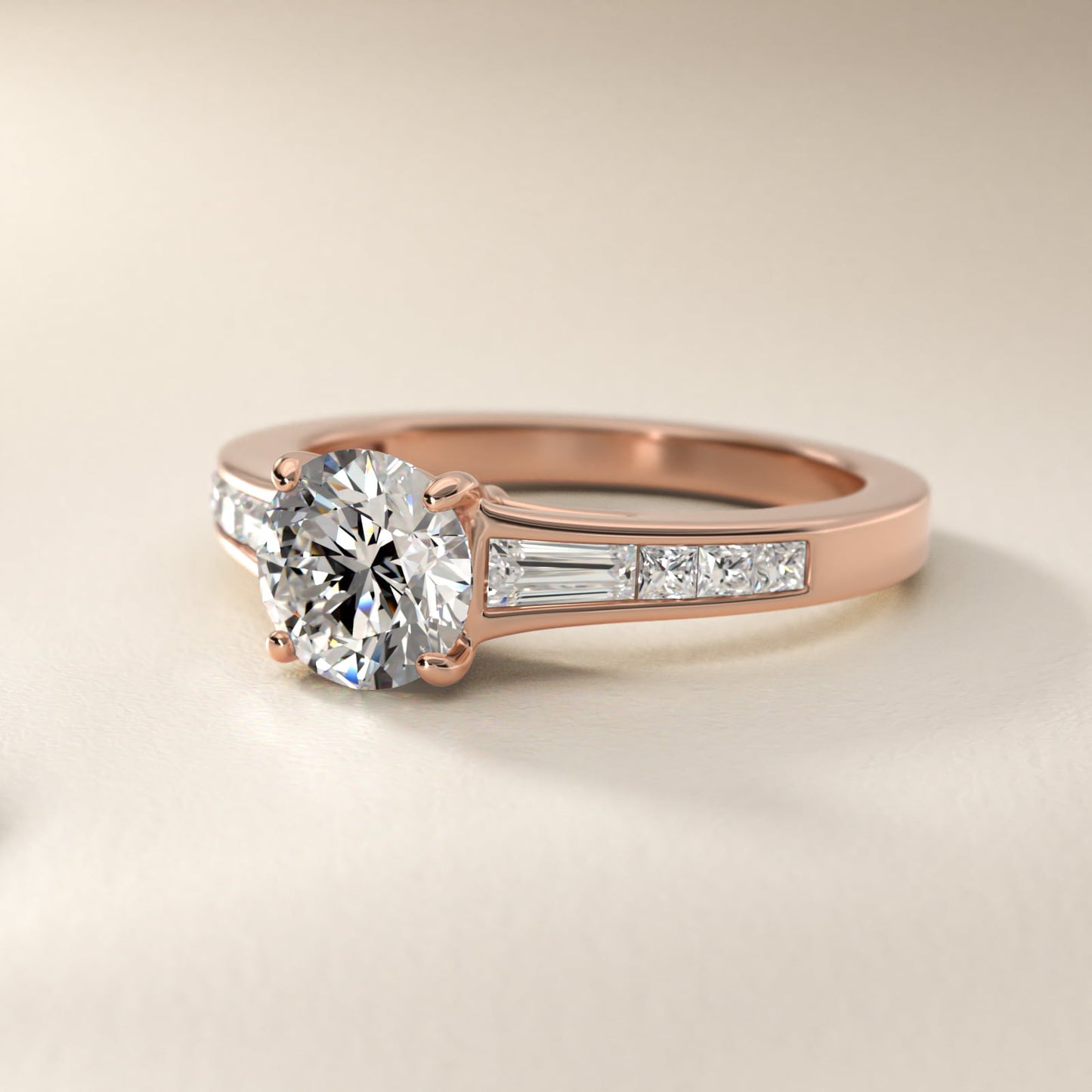 Engagement Ring With Channel Set Tapered Baguette And Princess Cut Diamonds In 18k Rose Gold By James Allen - Round Center