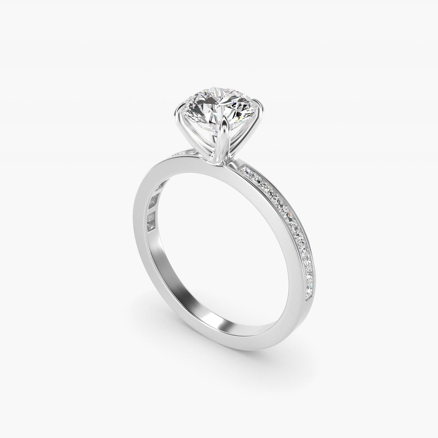 Engagement Ring With Channel Set Princess Cut Diamonds In 18k White Gold By James Allen - Round Center