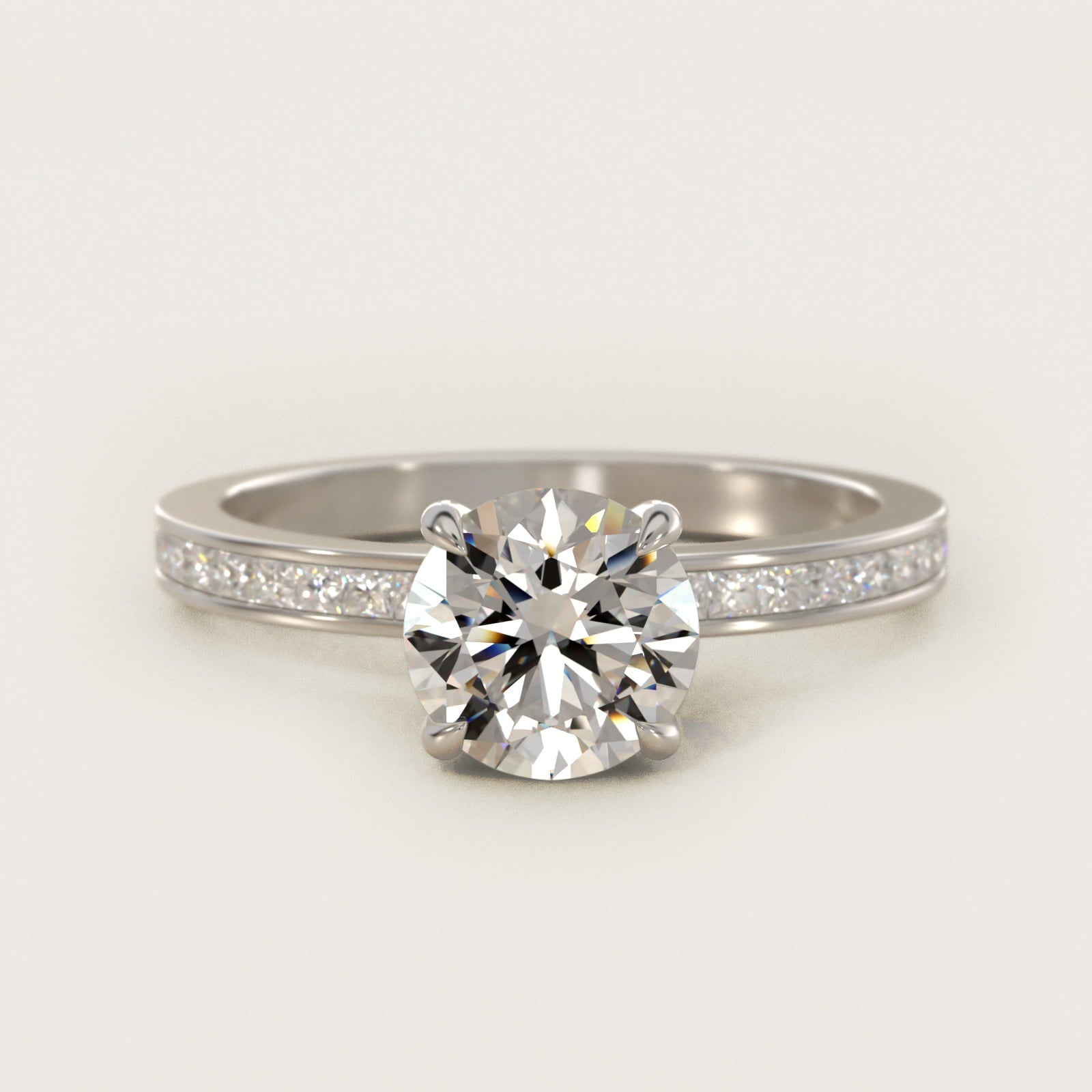 Engagement Ring With Channel Set Princess Cut Diamonds In 14K White Gold By James Allen - Round Center