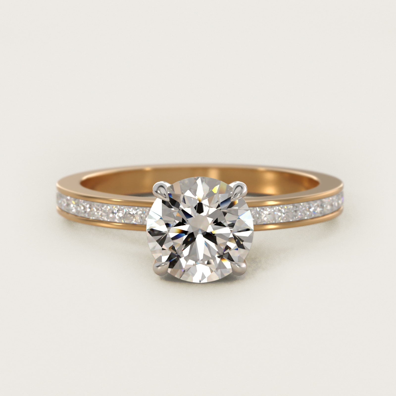 Engagement Ring With Channel Set Princess Cut Diamonds In 14K Yellow Gold By James Allen - Round Center
