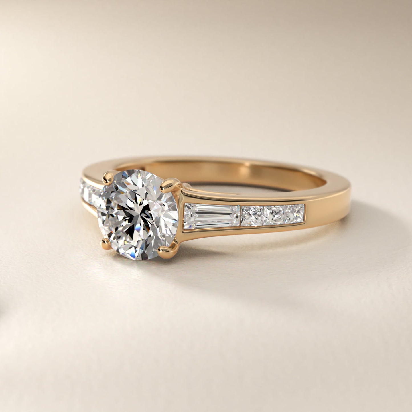 Engagement Ring With Channel Set Tapered Baguette And Princess Cut Diamonds In 18k Yellow Gold By James Allen - Round Center