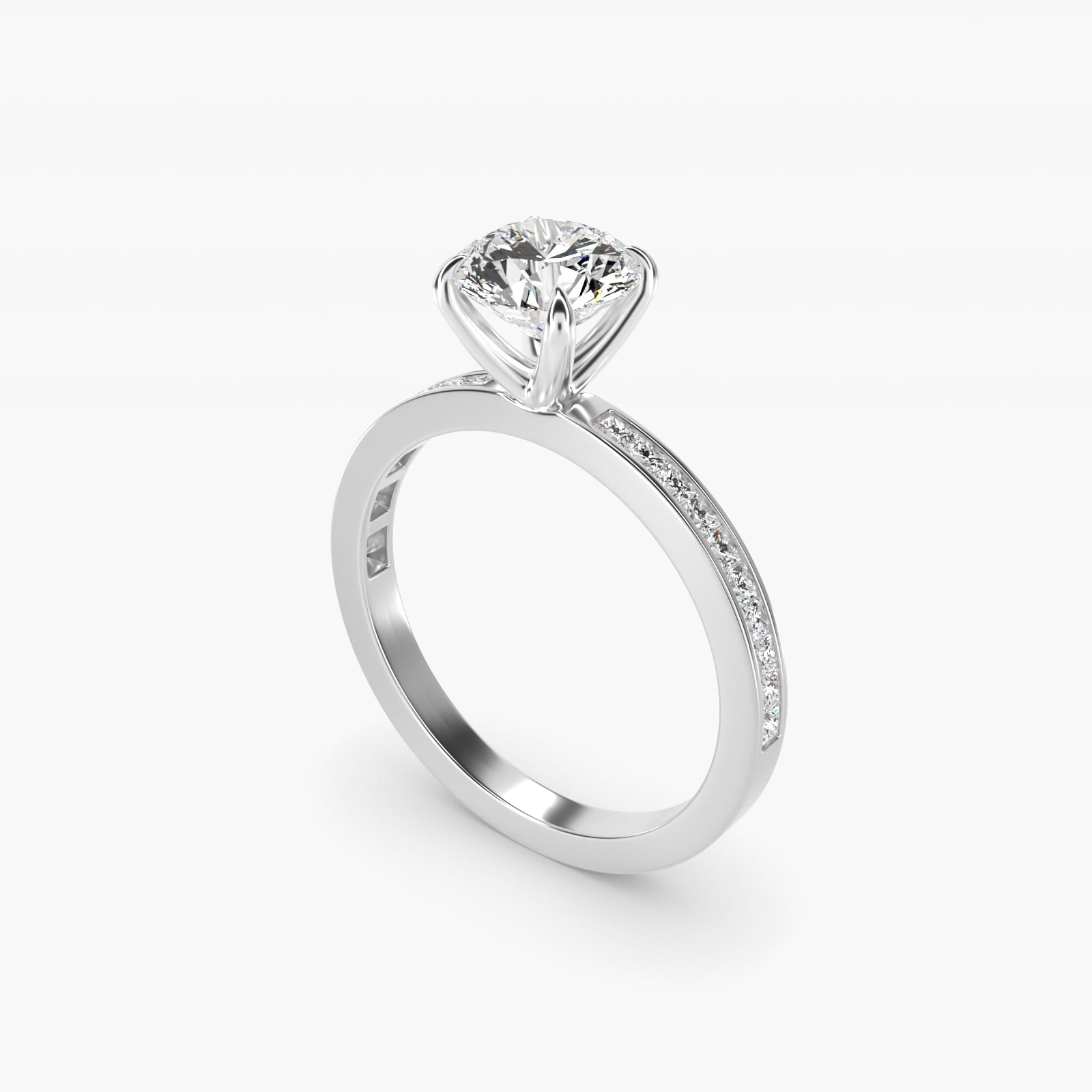 Engagement Ring With Channel Set Princess Cut Diamonds In Platinum By James Allen - Round Center