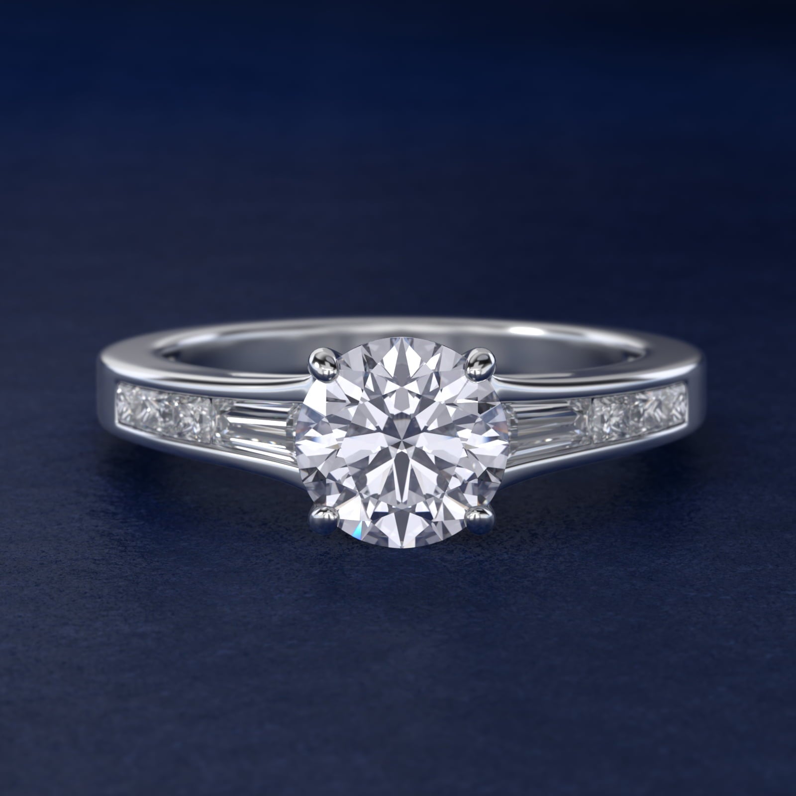 Engagement Ring With Channel Set Tapered Baguette And Princess Cut Diamonds In Platinum By James Allen - Round Center