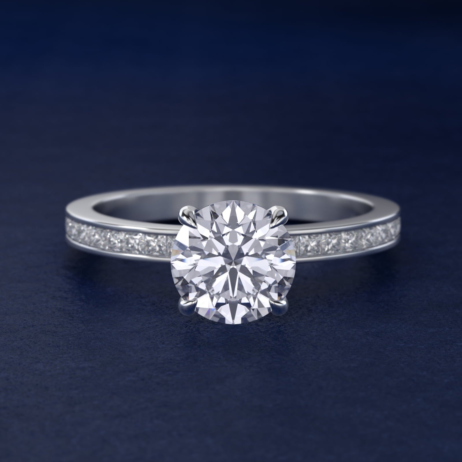Engagement Ring With Channel Set Princess Cut Diamonds In Platinum By James Allen - Round Center