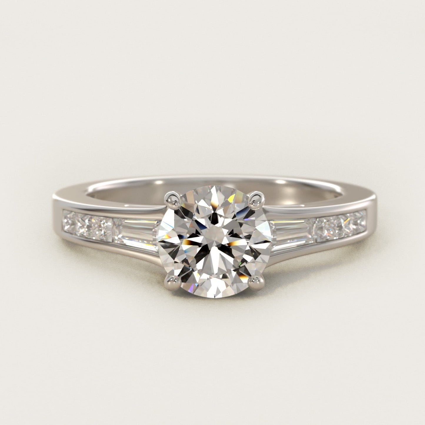 Engagement Ring With Channel Set Tapered Baguette And Princess Cut Diamonds In Platinum By James Allen - Round Center