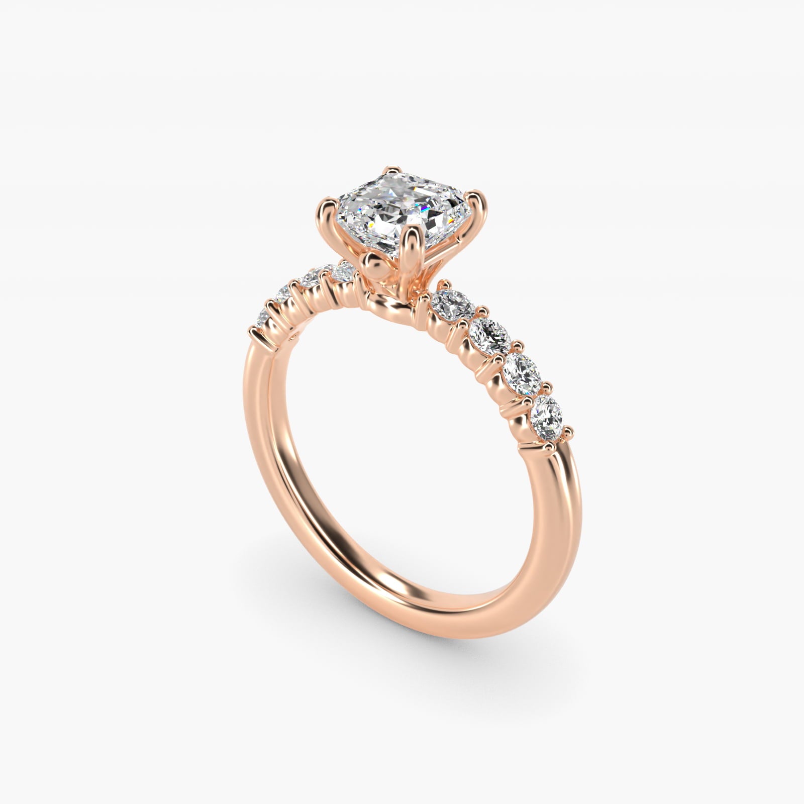 Prong Set Side Stone Diamond Engagement Ring In 14K Rose Gold By James Allen - Asscher Center
