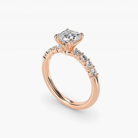 Prong Set Side Stone Diamond Engagement Ring In 14K Rose Gold By James Allen - Asscher Center