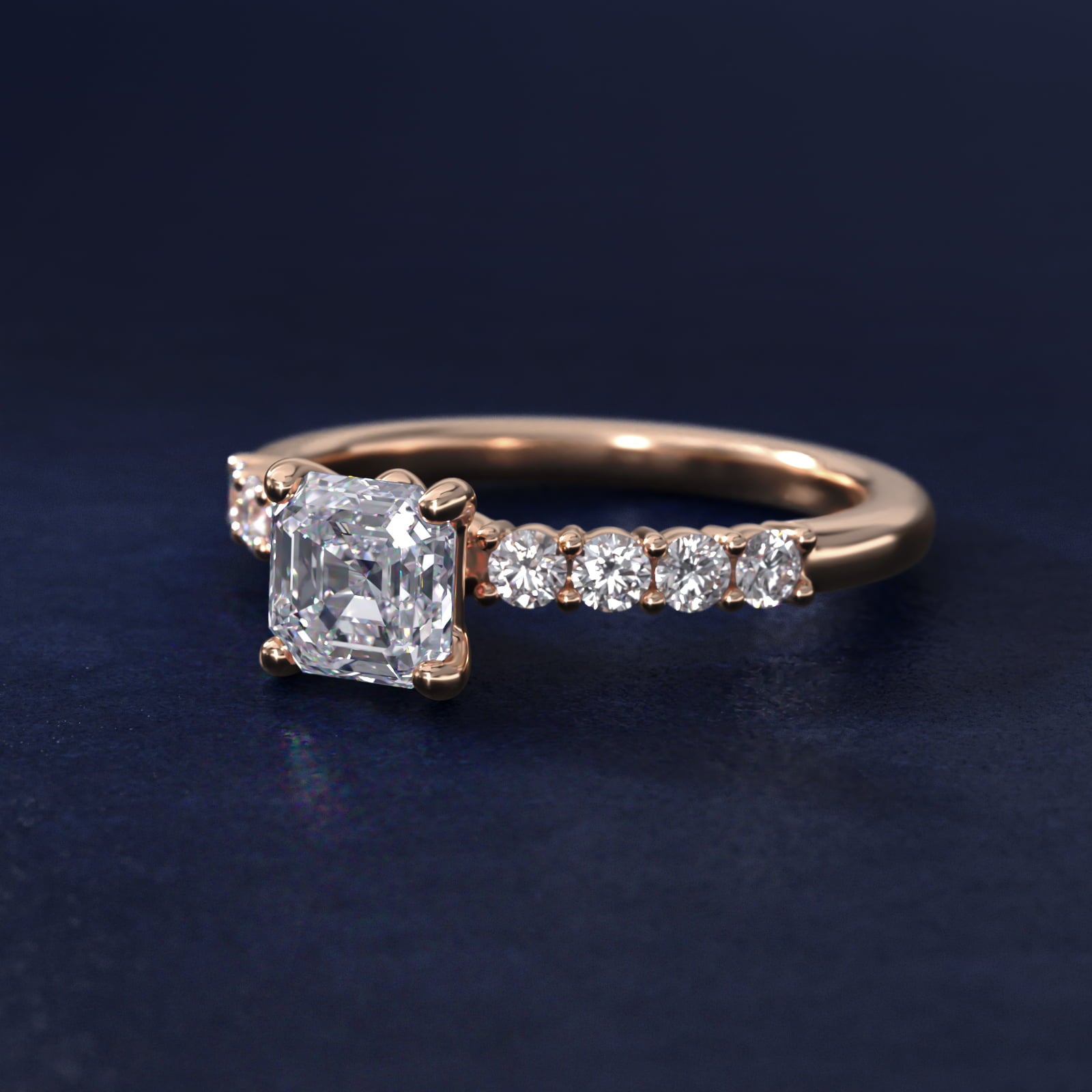 Prong Set Side Stone Diamond Engagement Ring In 18k Rose Gold By James Allen - Asscher Center