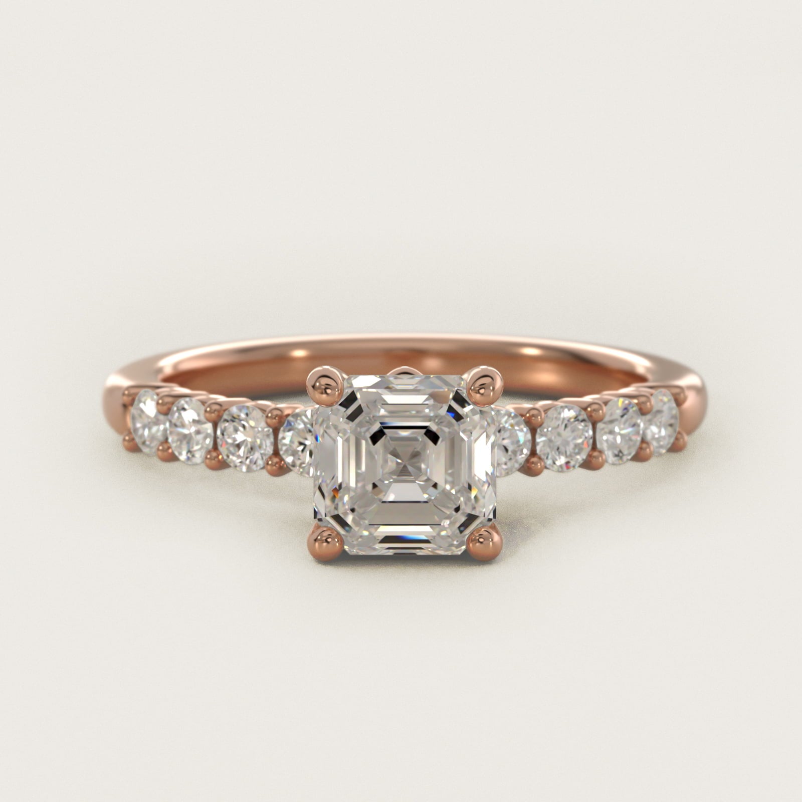 Prong Set Side Stone Diamond Engagement Ring In 14K Rose Gold By James Allen - Asscher Center