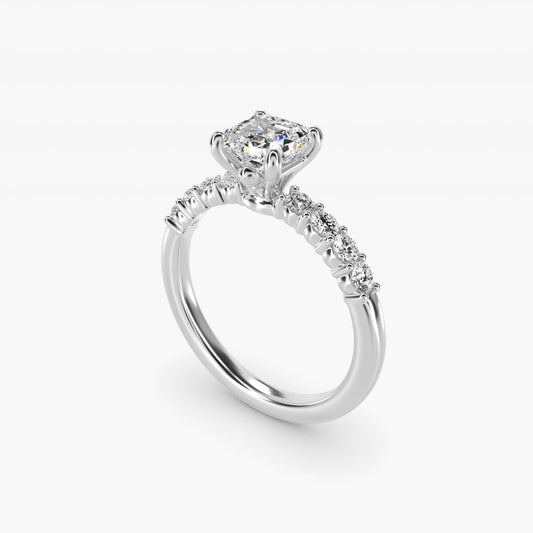 Prong Set Side Stone Diamond Engagement Ring In 14K White Gold By James Allen - Asscher Center