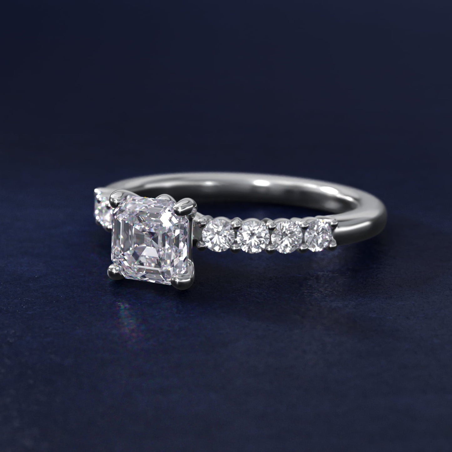 Prong Set Side Stone Diamond Engagement Ring In 14K White Gold By James Allen - Asscher Center