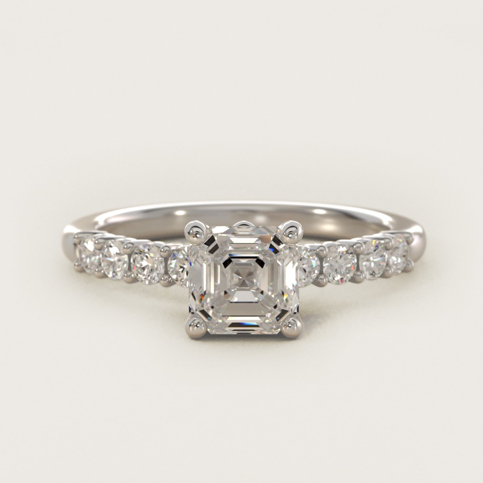 Prong Set Side Stone Diamond Engagement Ring In 14K White Gold By James Allen - Asscher Center