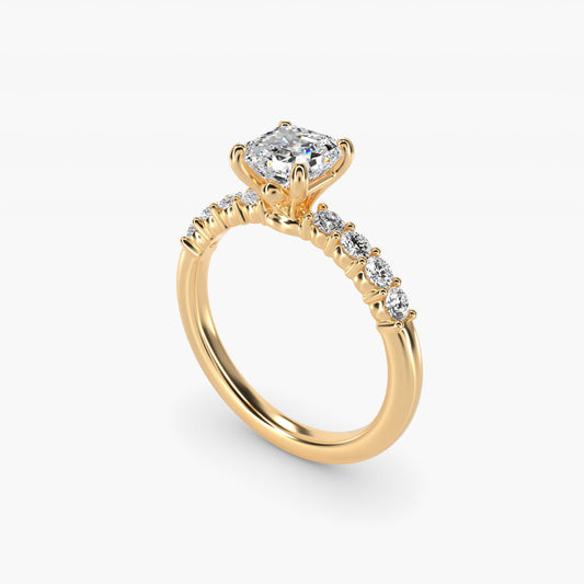 Prong Set Side Stone Diamond Engagement Ring In 18k Yellow Gold By James Allen - Asscher Center
