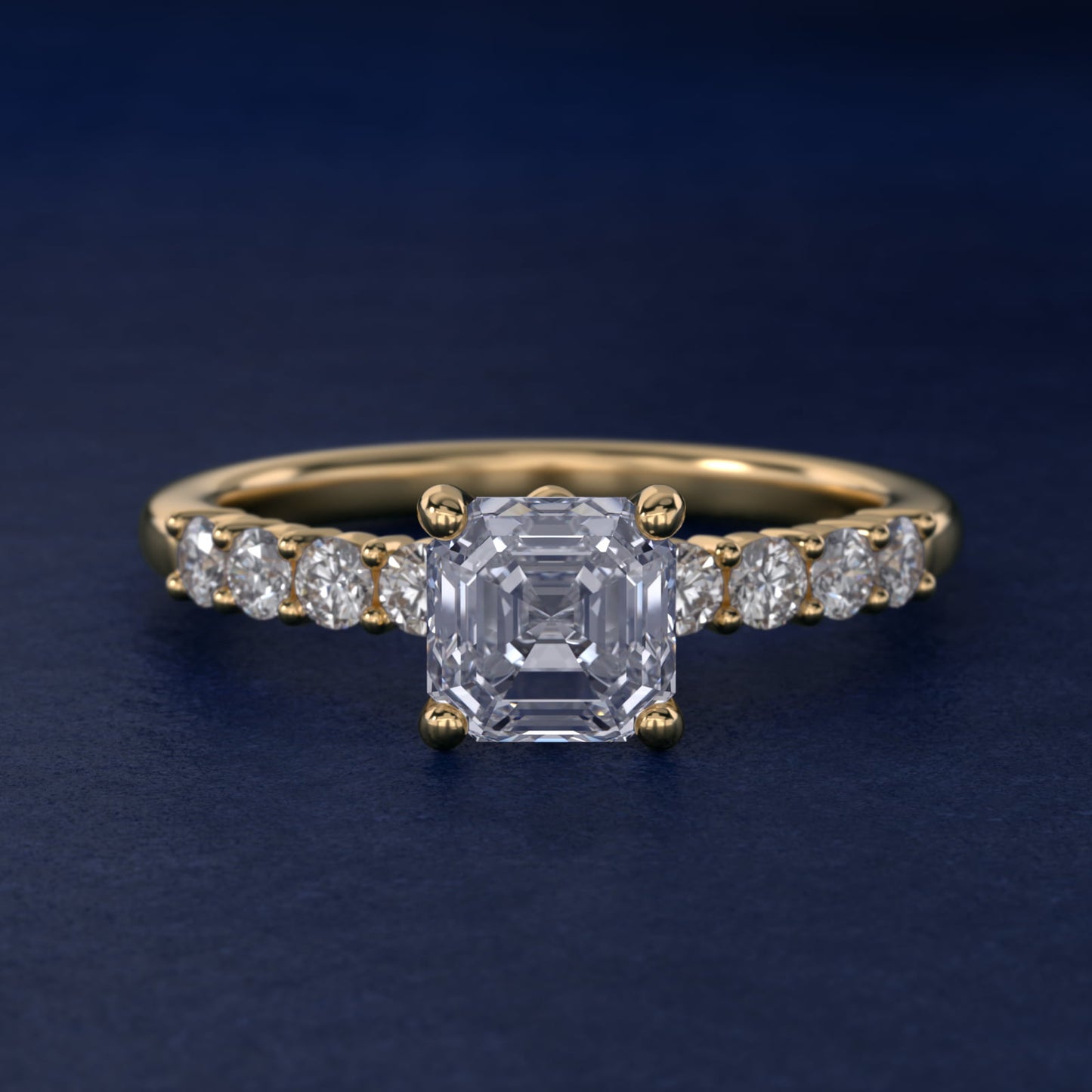 Prong Set Side Stone Diamond Engagement Ring In 18k Yellow Gold By James Allen - Asscher Center