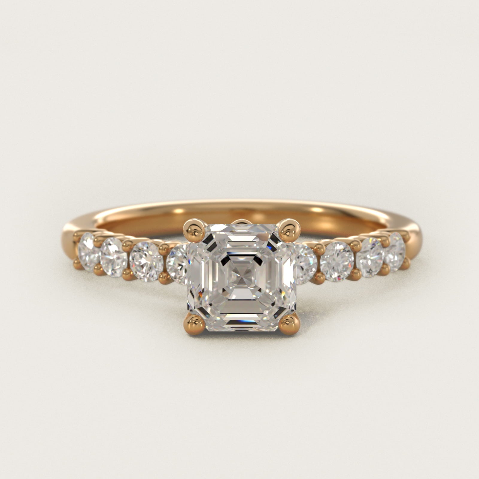 Prong Set Side Stone Diamond Engagement Ring In 18k Yellow Gold By James Allen - Asscher Center