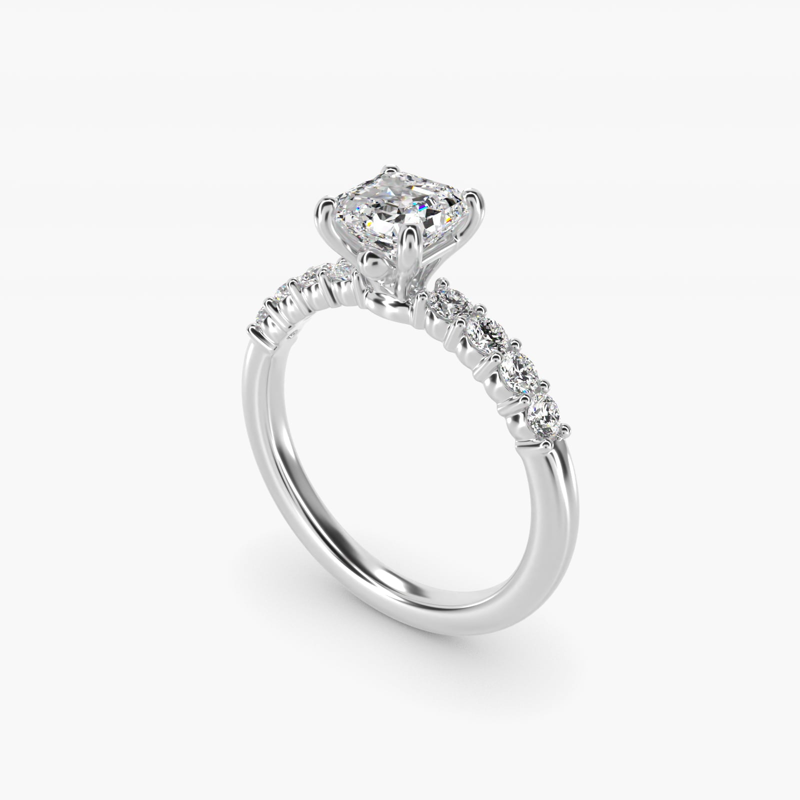 Prong Set Side Stone Diamond Engagement Ring In Platinum By James Allen - Asscher Center